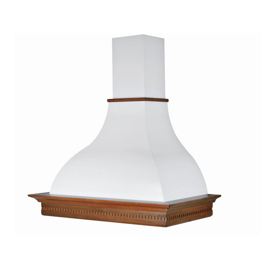 Cappa cucina rustica bianca RAFFAELLO con cornice in legno intarsio colore noce evita cm 90